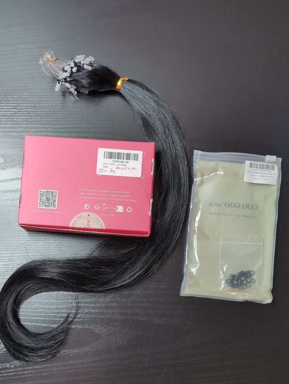 22-in 50 G Micro Link Human Hair Extensions Jet Black Invisible Design Microbead